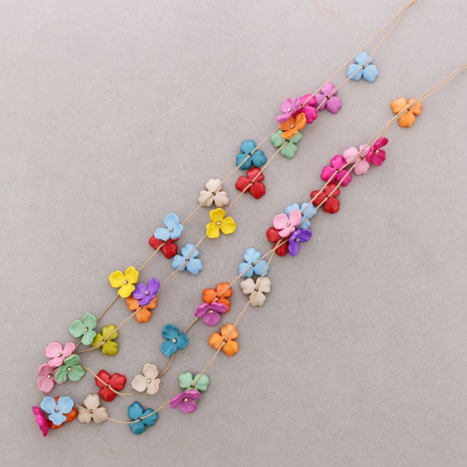 LONG DOUBLE STRAPS RESIN FLOWER NECKLACE