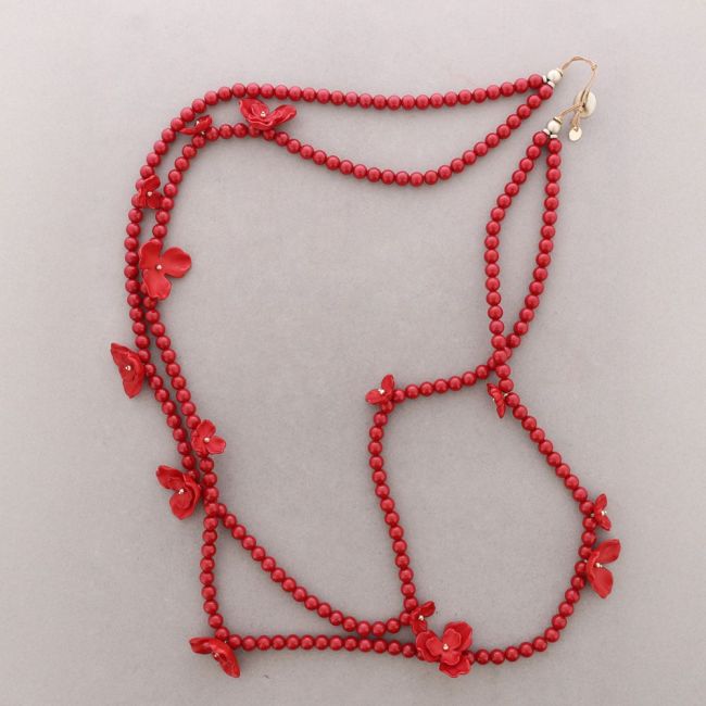 COLLAR LARGO DOBLE CUENTAS FLOR RESINA