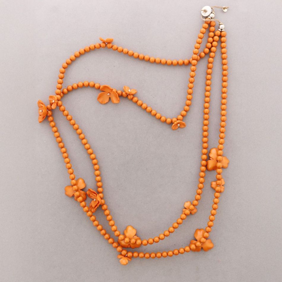 COLLAR LARGO DOBLE CUENTAS FLOR RESINA