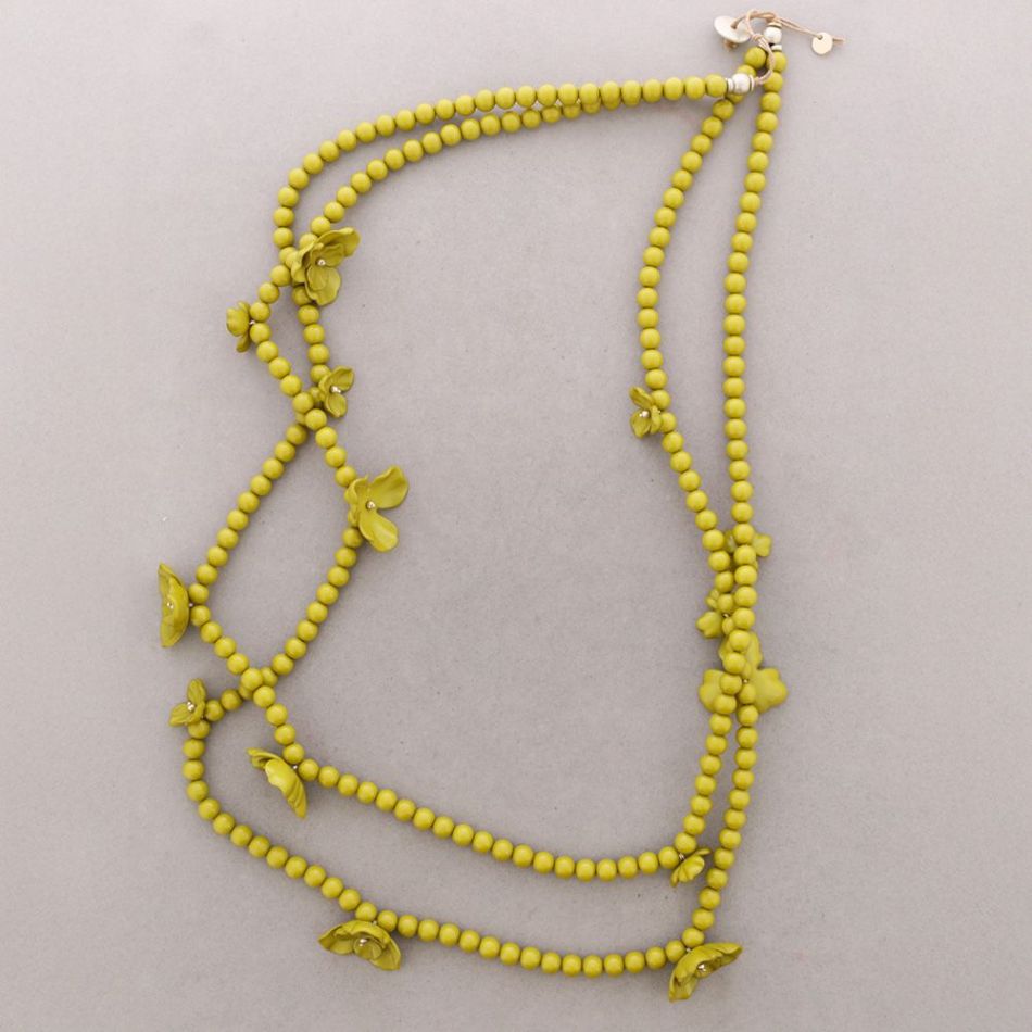 LONG DOUBLE BEAD NECKLACE RESIN FLOWER
