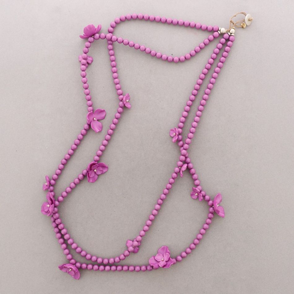 COLLAR LARGO DOBLE CUENTAS FLOR RESINA