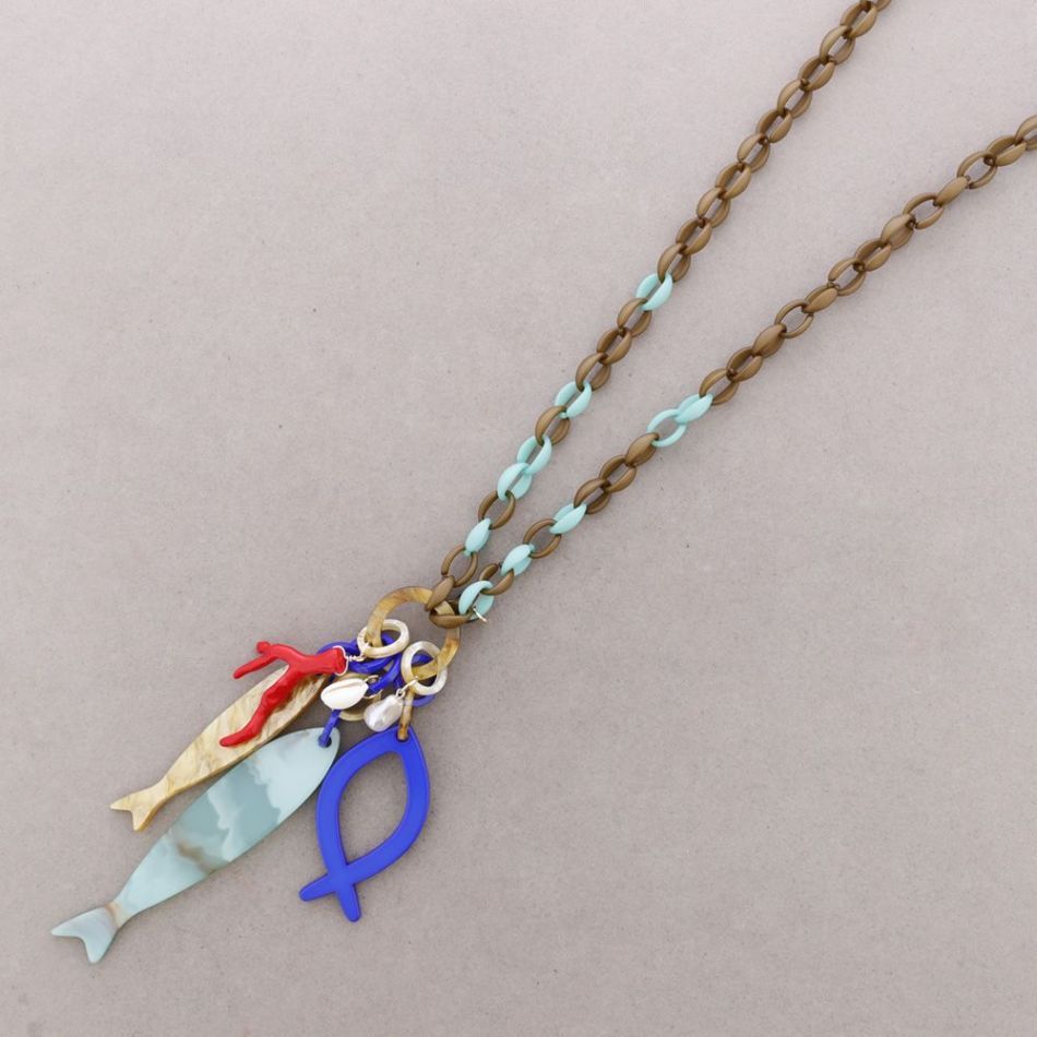 COLLAR LARGO COLGANTES PEZ RESINA