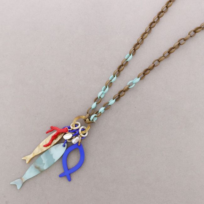 COLLAR LARGO COLGANTES PEZ RESINA