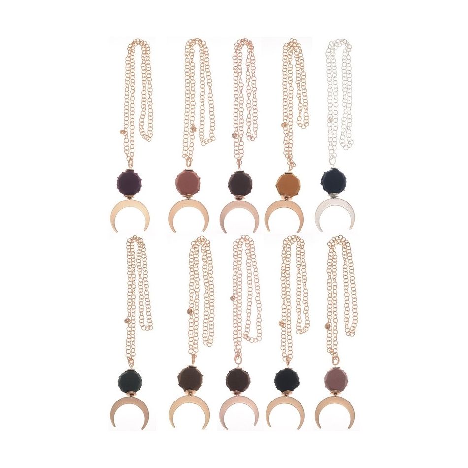 METAL HALF MOON PENDANT CHAIN LONG NECKLACE