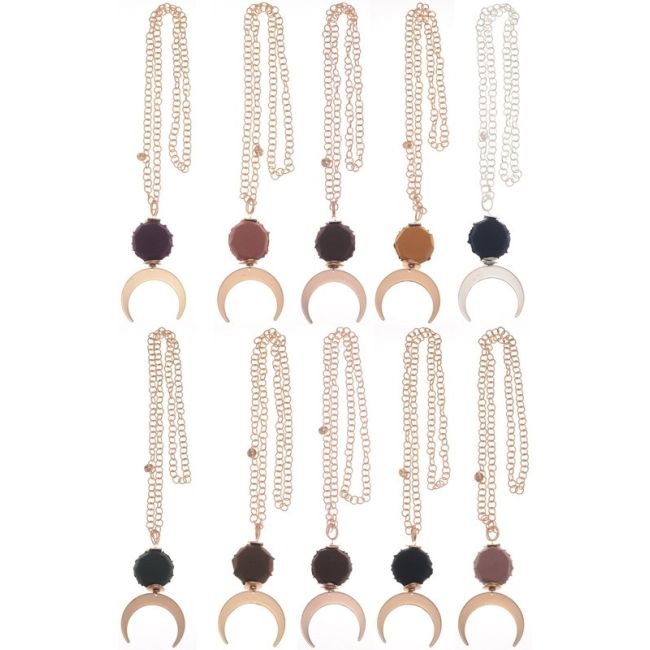 METAL HALF MOON PENDANT CHAIN LONG NECKLACE