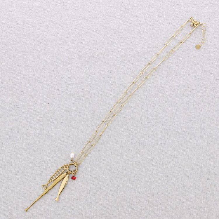COLLAR LARGO ACERO COLGANTES PEZ PERLA 2