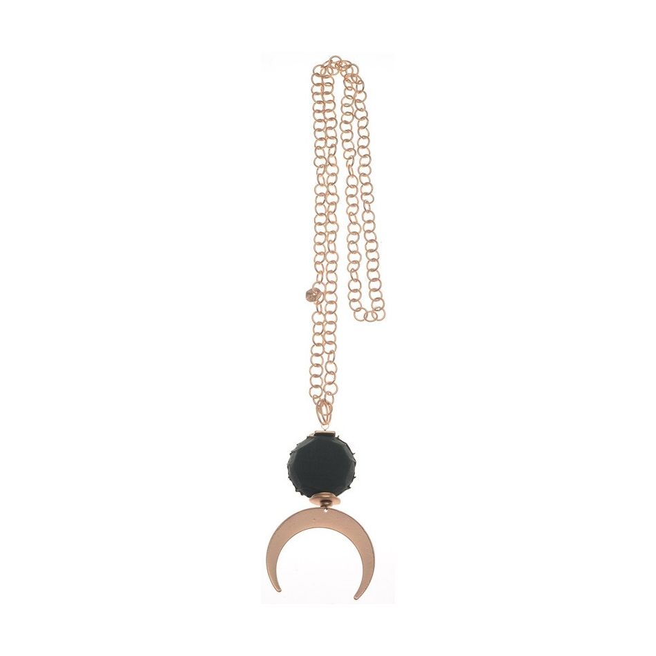 METAL HALF MOON PENDANT CHAIN LONG NECKLACE