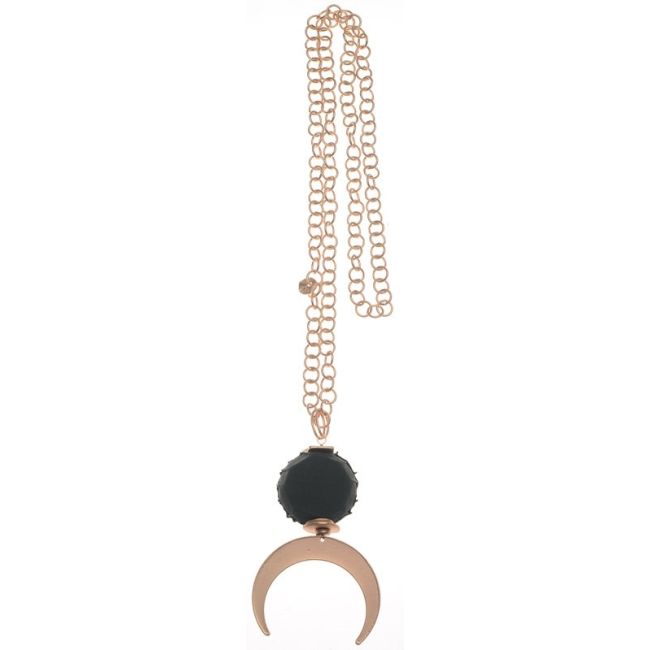 METAL HALF MOON PENDANT CHAIN LONG NECKLACE