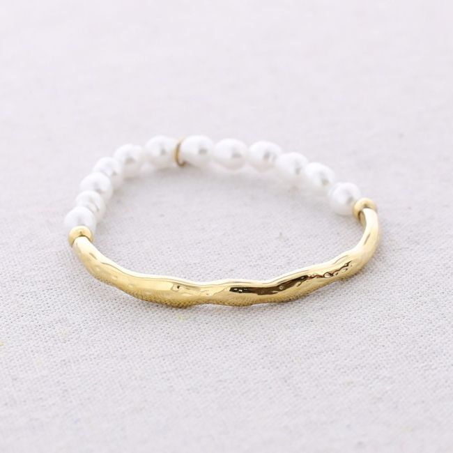 PULSERA ELÁSTICA ACERO CUENTAS IMITACIÓN PERLA