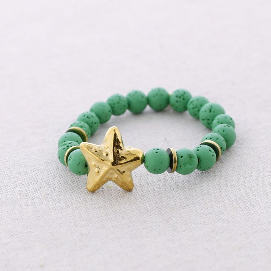 ELASTIC BRACELET STEEL STARFISH IMITATION LAVA BEADS