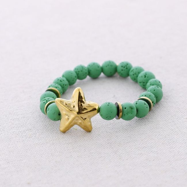 ELASTIC BRACELET STEEL STARFISH IMITATION LAVA BEADS