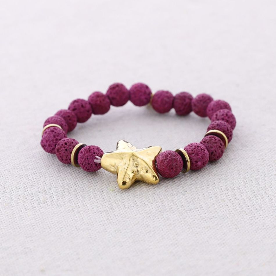 ELASTIC BRACELET STEEL STARFISH IMITATION LAVA BEADS