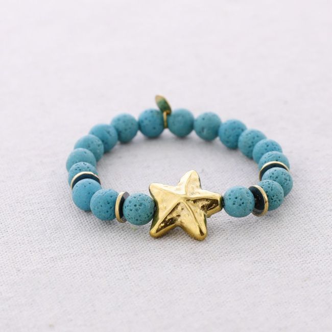 ELASTIC BRACELET STEEL STARFISH IMITATION LAVA BEADS