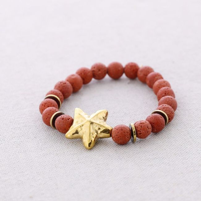 ELASTIC BRACELET STEEL STARFISH IMITATION LAVA BEADS