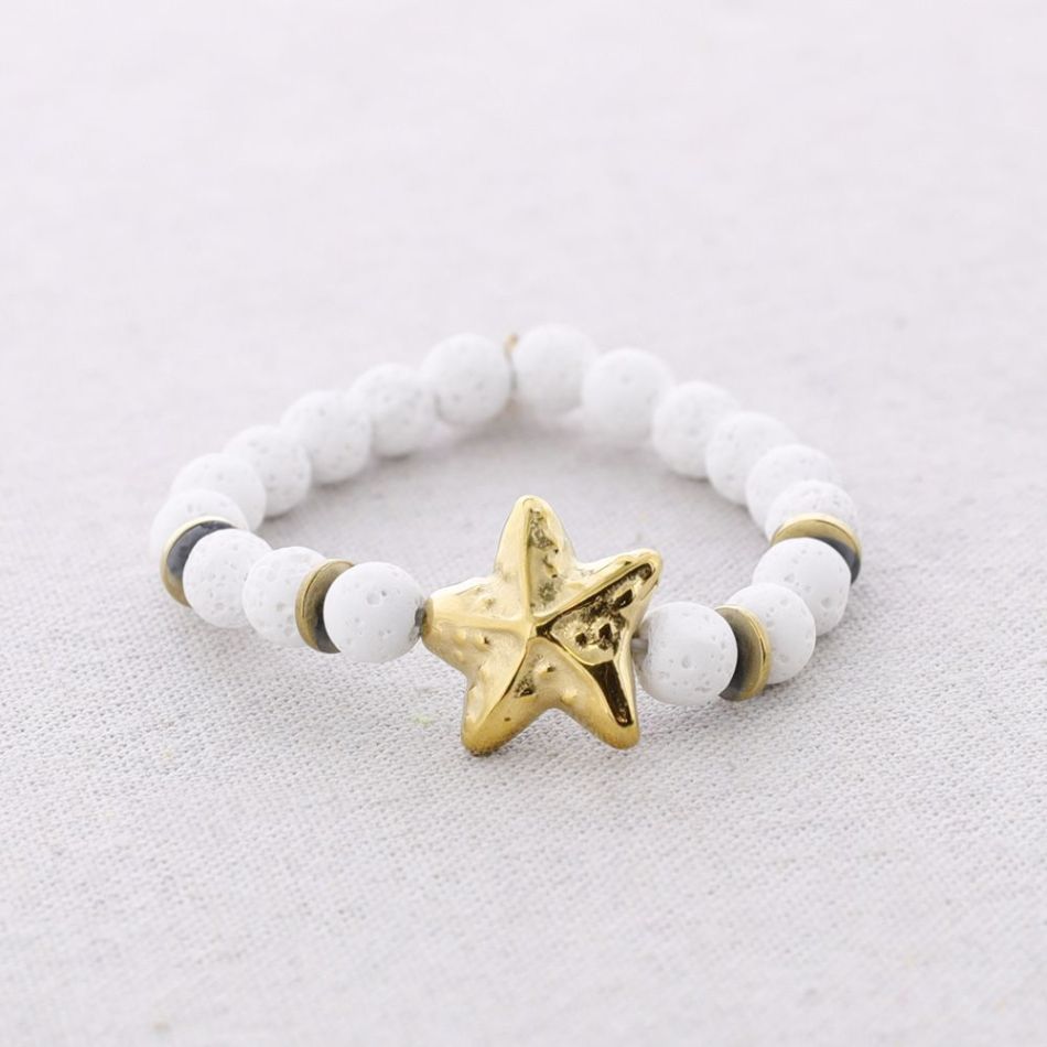 ELASTIC BRACELET STEEL STARFISH IMITATION LAVA BEADS