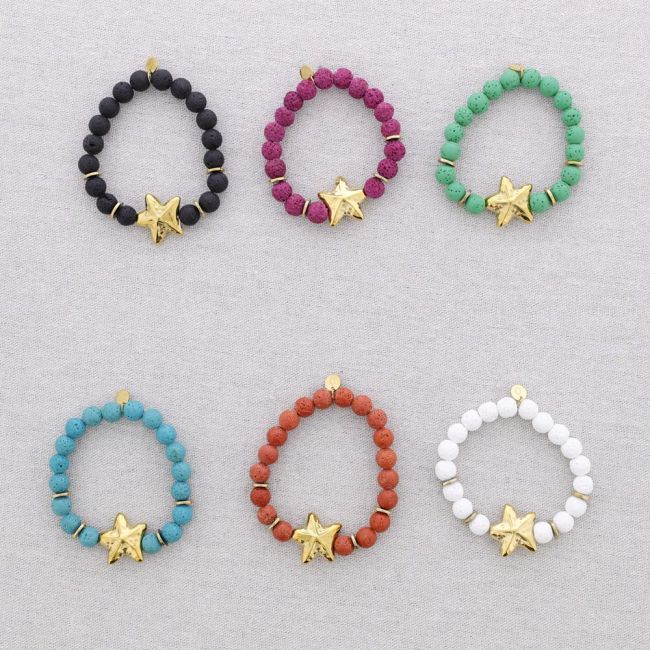 ELASTIC BRACELET STEEL STARFISH IMITATION LAVA BEADS