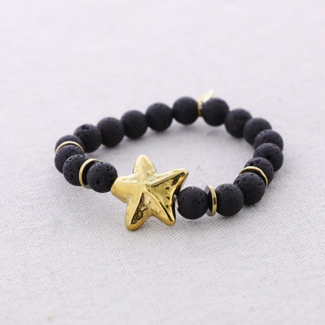 ELASTIC BRACELET STEEL STARFISH IMITATION LAVA BEADS