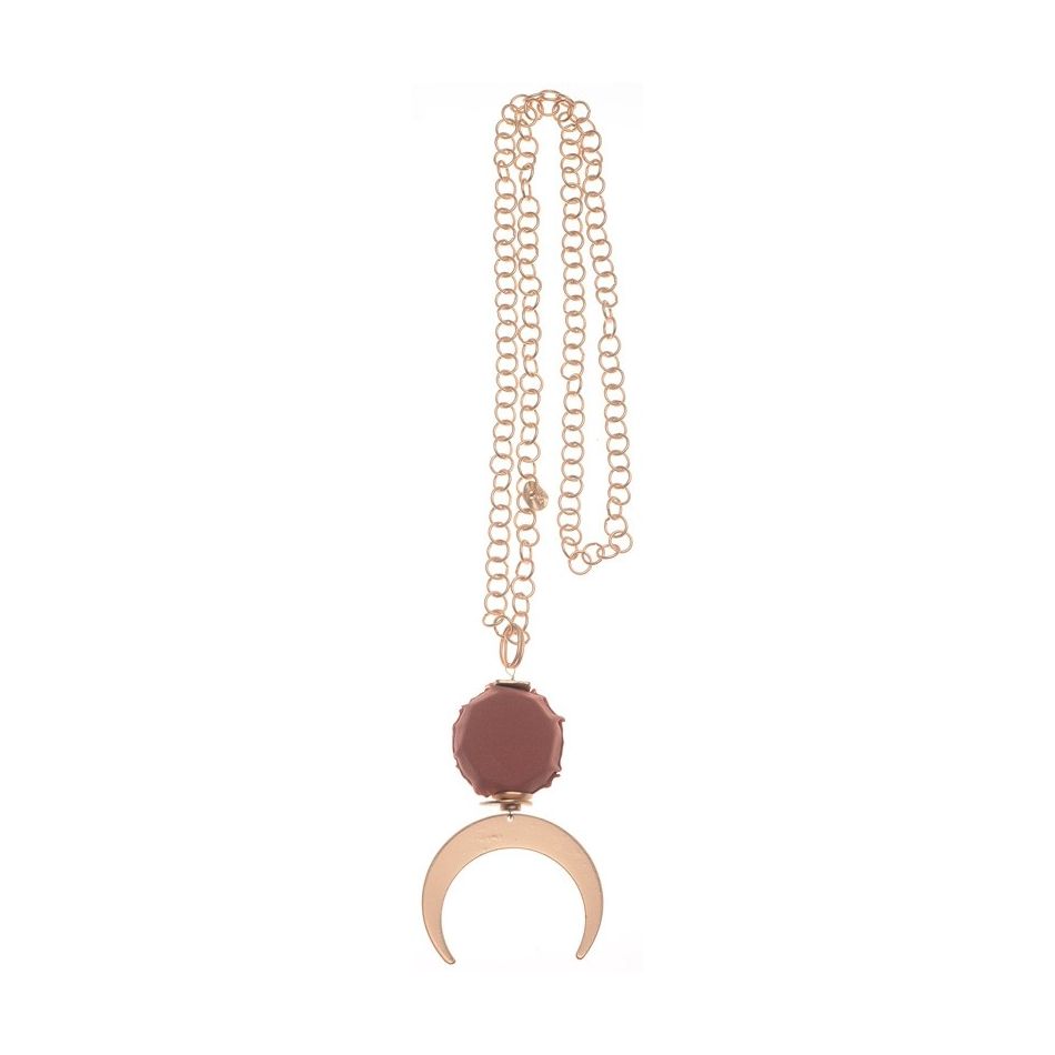 METAL HALF MOON PENDANT CHAIN LONG NECKLACE