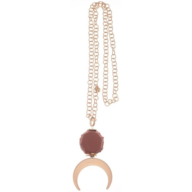 METAL HALF MOON PENDANT CHAIN LONG NECKLACE