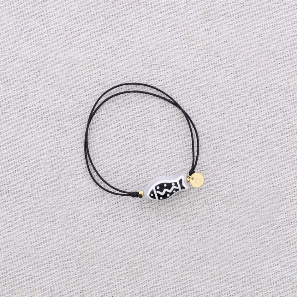 ELASTIC BRACELET STEEL MARINE MOTIF CERAMIC