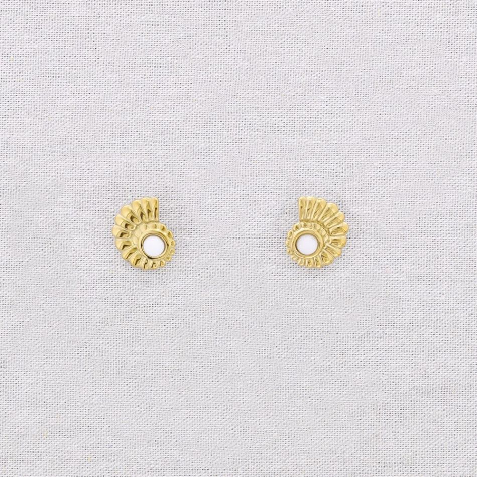 PENDIENTES ACERO CONCHA PIEDRA