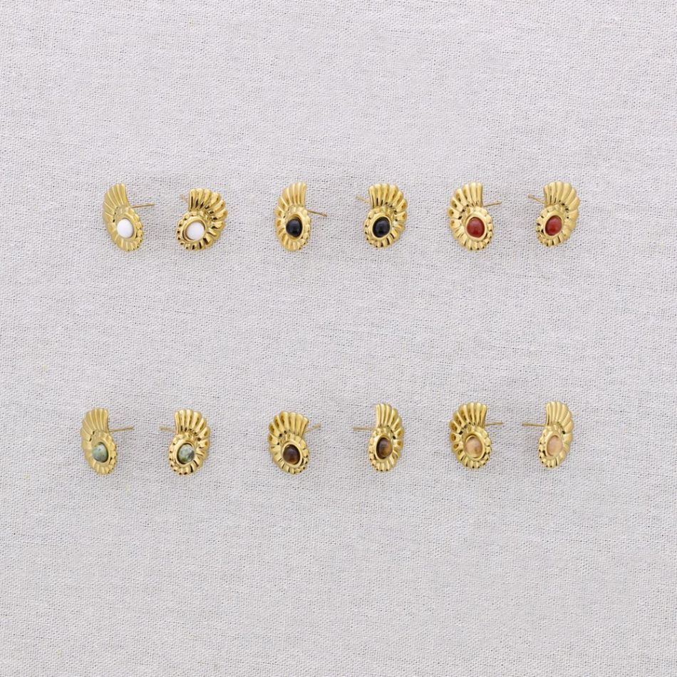 PENDIENTES ACERO CONCHA PIEDRA