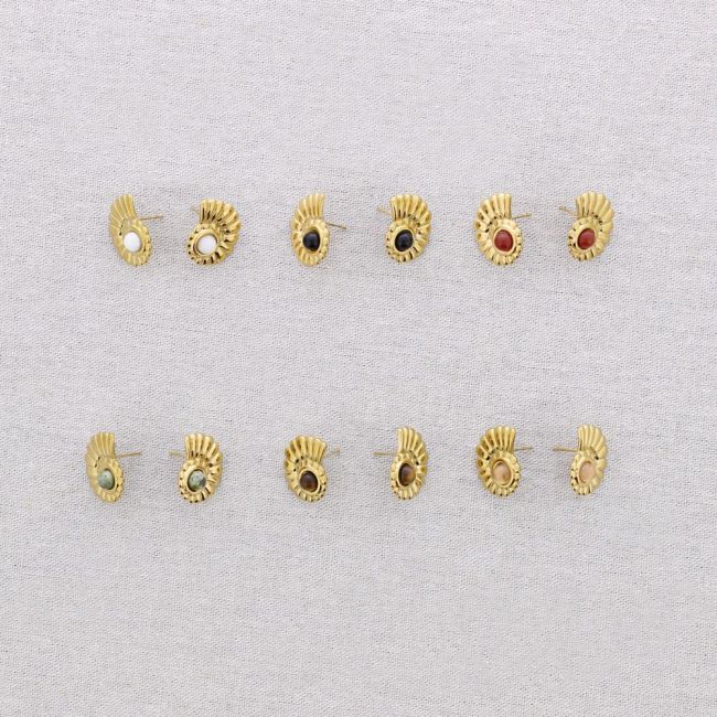 PENDIENTES ACERO CONCHA PIEDRA