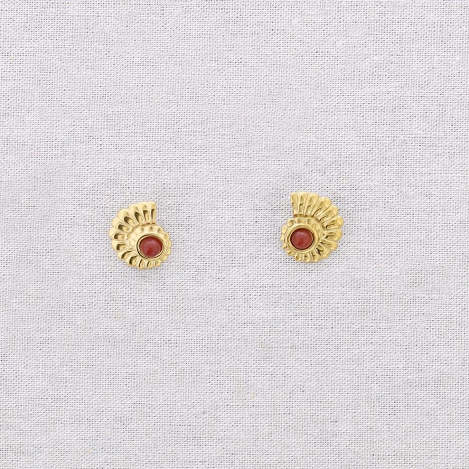 STEEL SHELL STONE EARRINGS