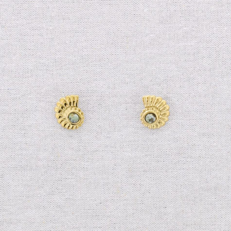 PENDIENTES ACERO CONCHA PIEDRA