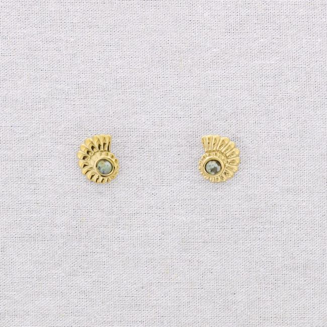 PENDIENTES ACERO CONCHA PIEDRA