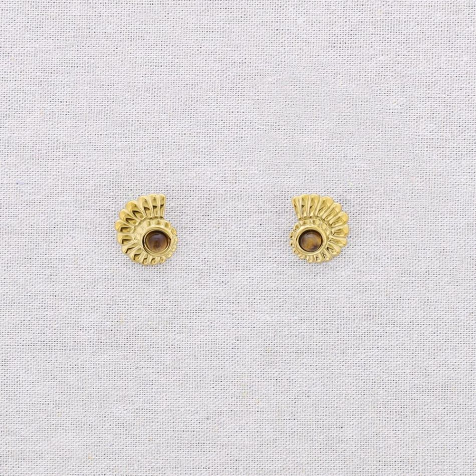 STEEL SHELL STONE EARRINGS