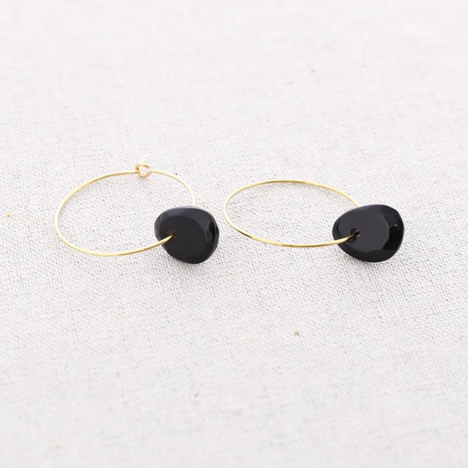 STONE STEEL HOOP EARRINGS
