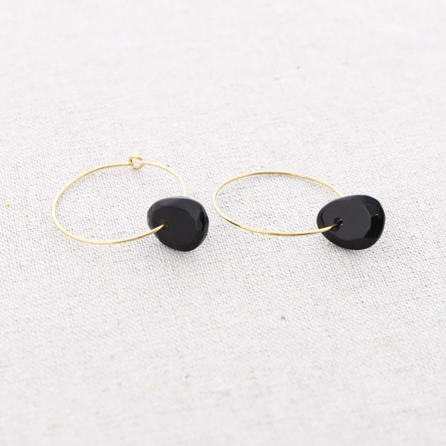 STONE STEEL HOOP EARRINGS