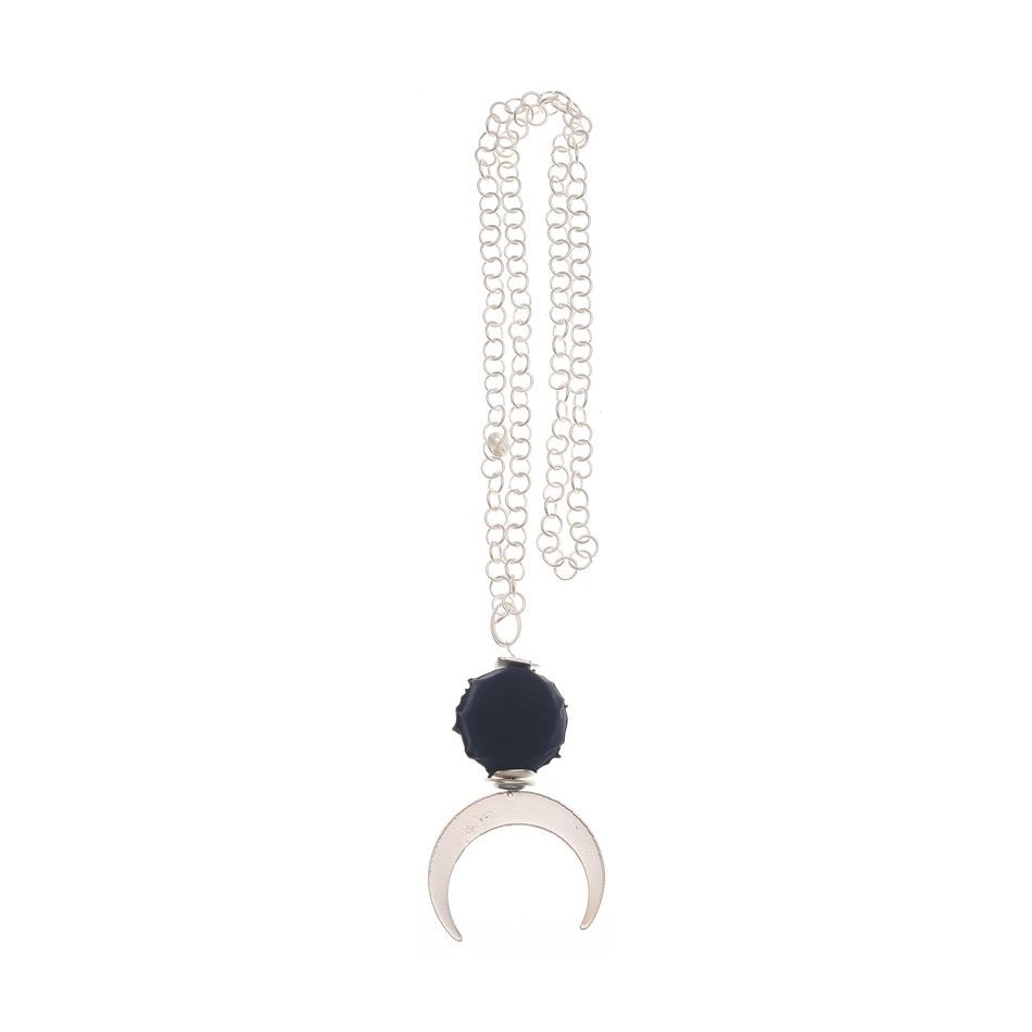 METAL HALF MOON PENDANT CHAIN LONG NECKLACE