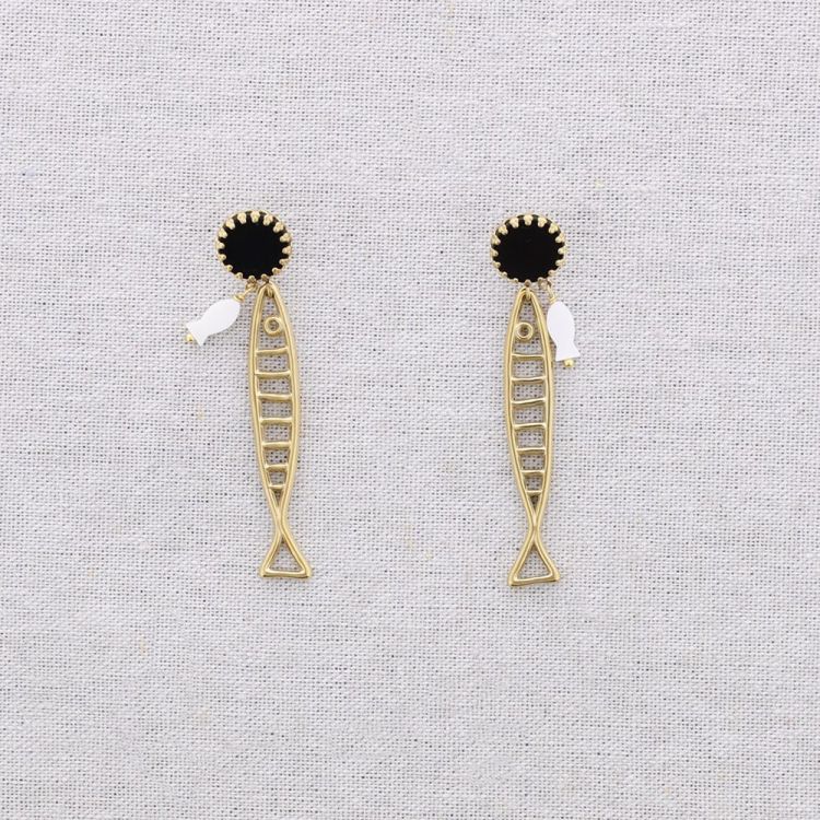 PENDIENTES ACERO PEZ PIEDRA NÁCAR 2