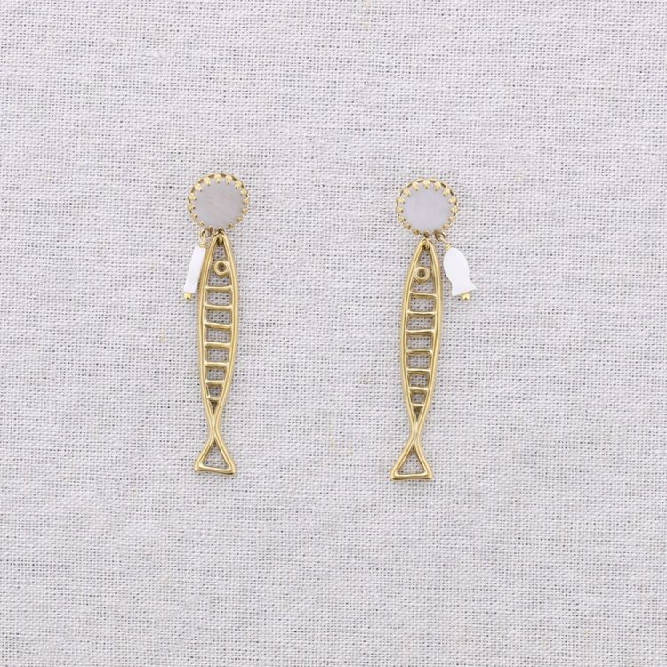 PENDIENTES ACERO PEZ PIEDRA NÁCAR