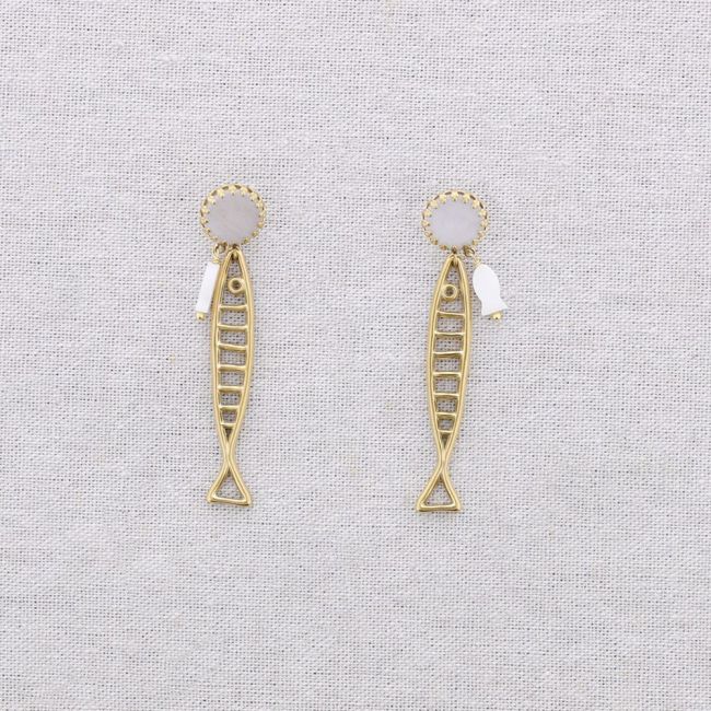 STEEL EARRINGS FISH STONE MOTHER OF PEARL