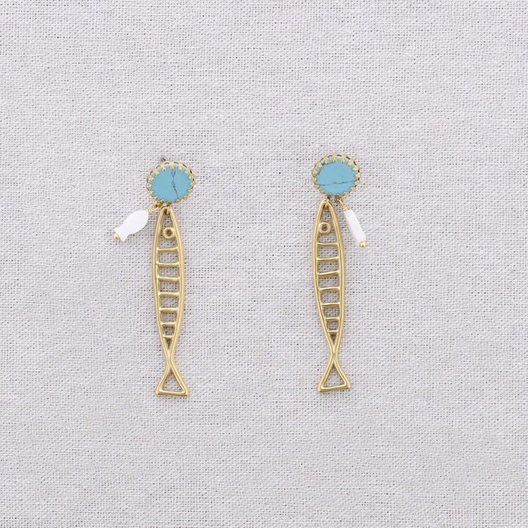 PENDIENTES ACERO PEZ PIEDRA NÁCAR 2