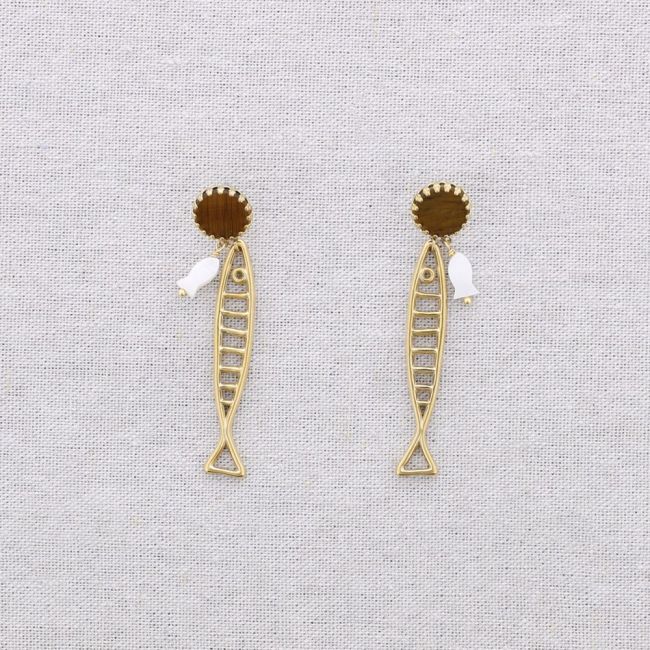 STEEL EARRINGS FISH STONE MOTHER OF PEARL