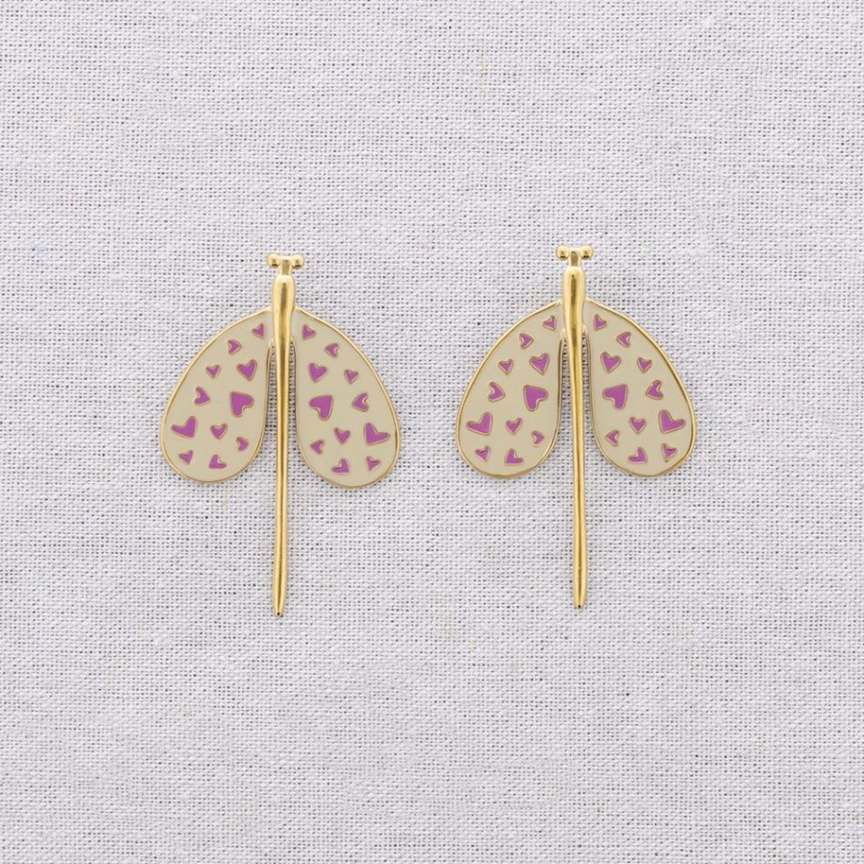 PENDIENTES ACERO INSECTO CORAZONES ESMALTE