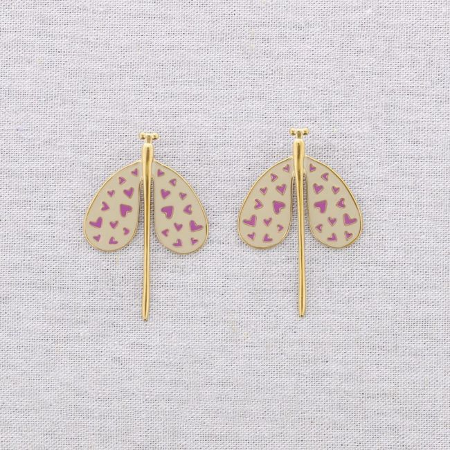 PENDIENTES ACERO INSECTO CORAZONES ESMALTE