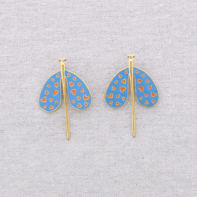 PENDIENTES ACERO INSECTO CORAZONES ESMALTE