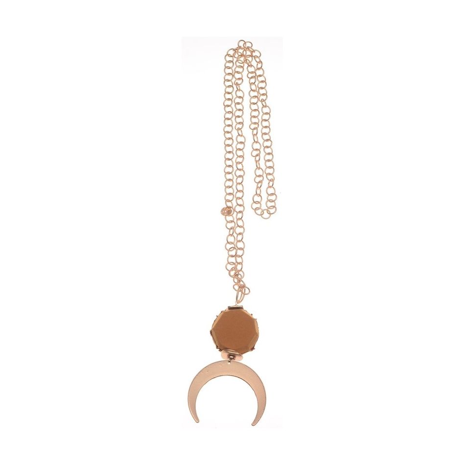 METAL HALF MOON PENDANT CHAIN LONG NECKLACE
