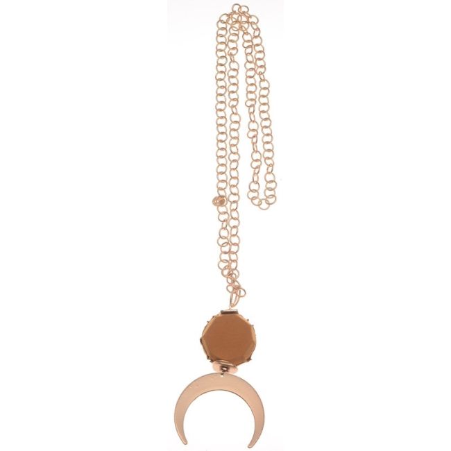 METAL HALF MOON PENDANT CHAIN LONG NECKLACE