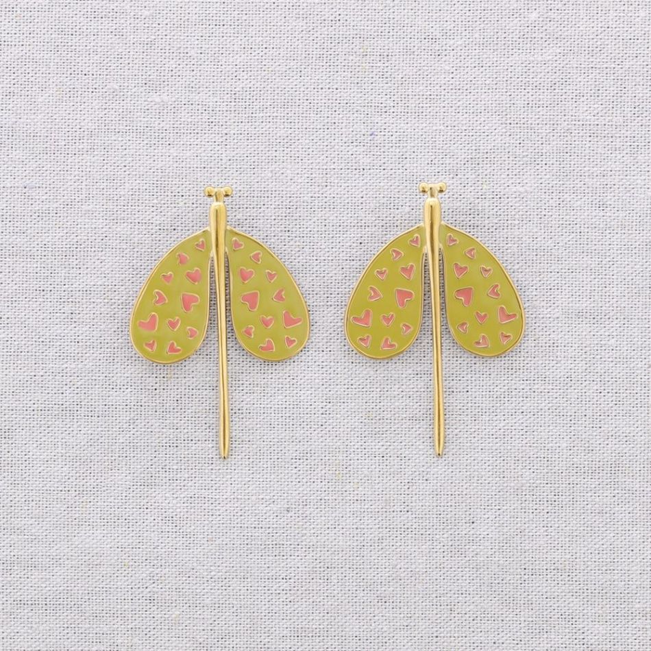 PENDIENTES ACERO INSECTO CORAZONES ESMALTE