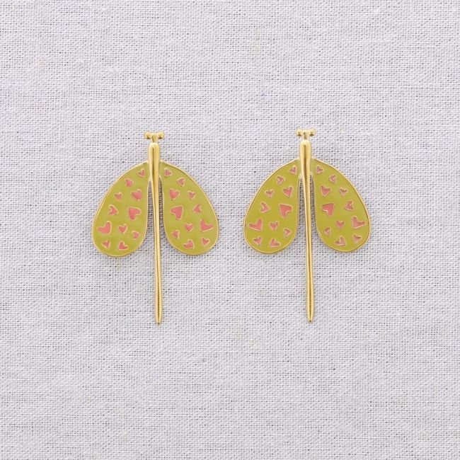 PENDIENTES ACERO INSECTO CORAZONES ESMALTE