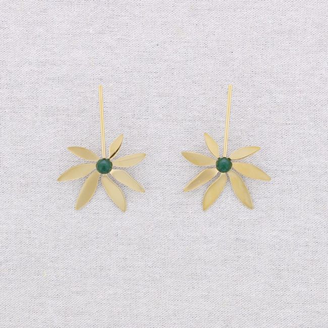 STEEL FLOWER STONES EARRINGS