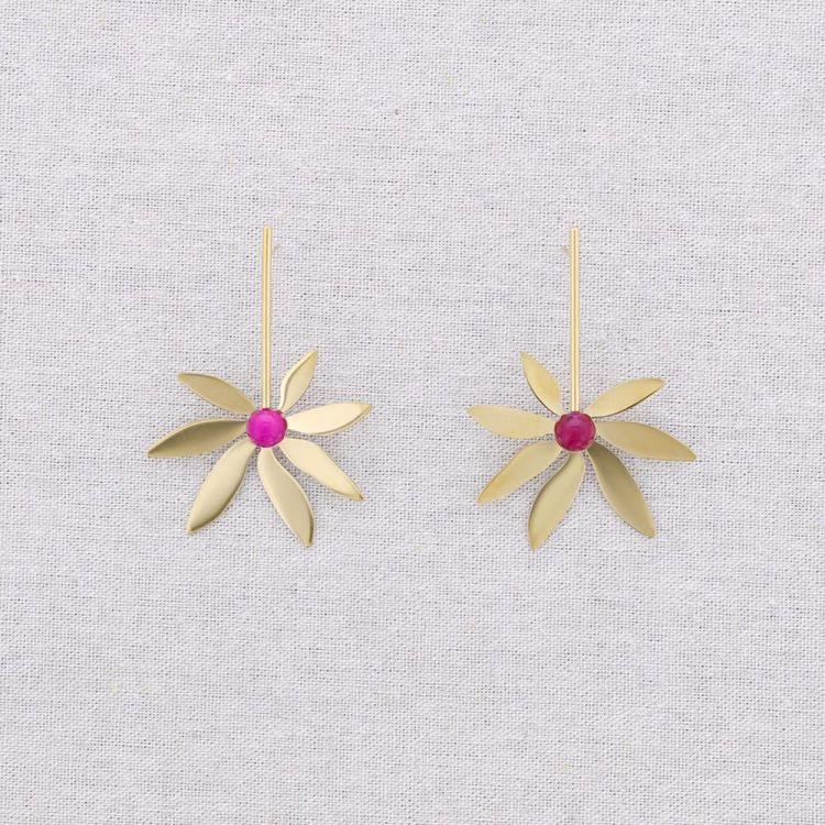 STEEL FLOWER STONES EARRINGS 2