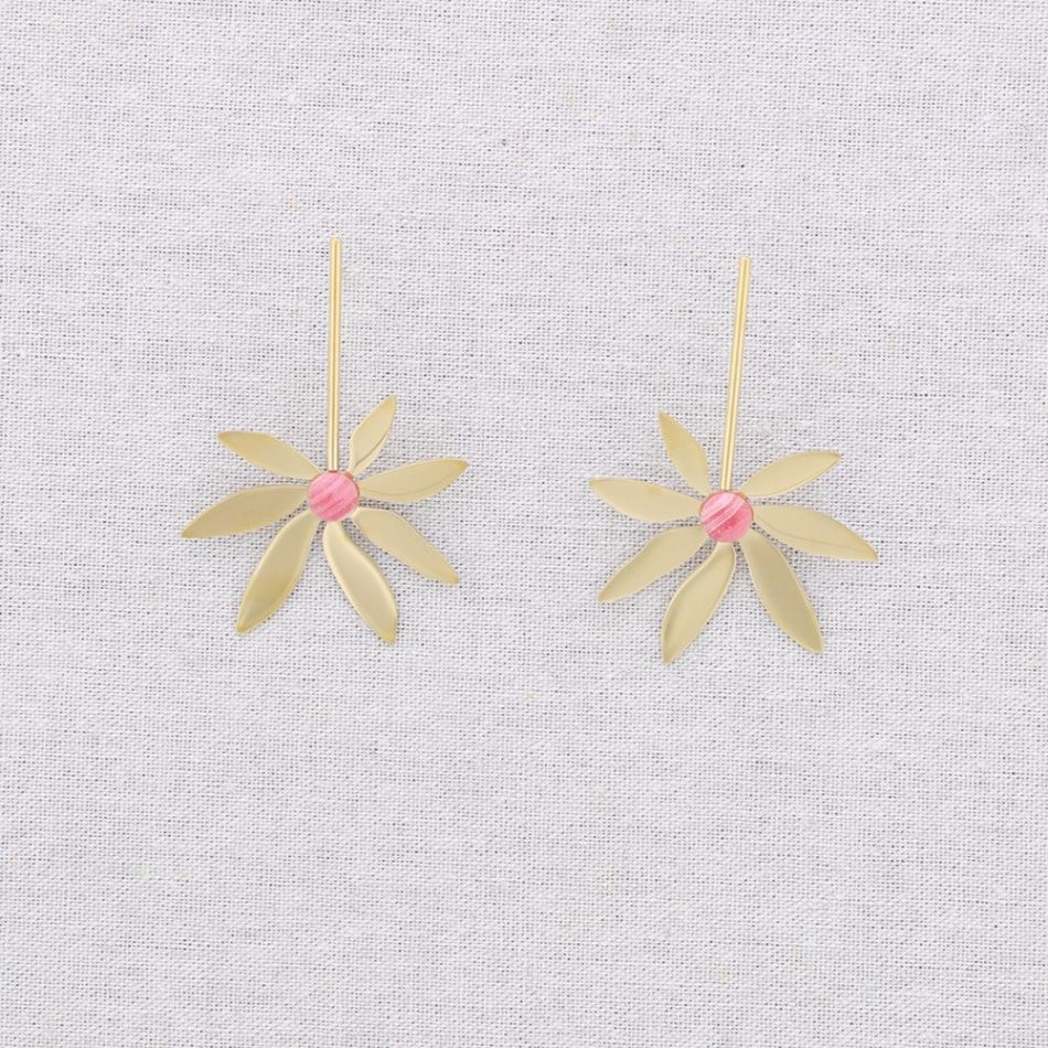 STEEL FLOWER STONES EARRINGS