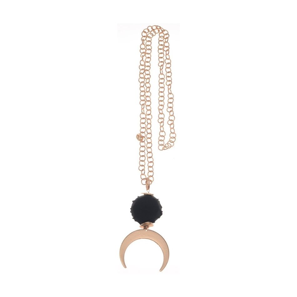 METAL HALF MOON PENDANT CHAIN LONG NECKLACE